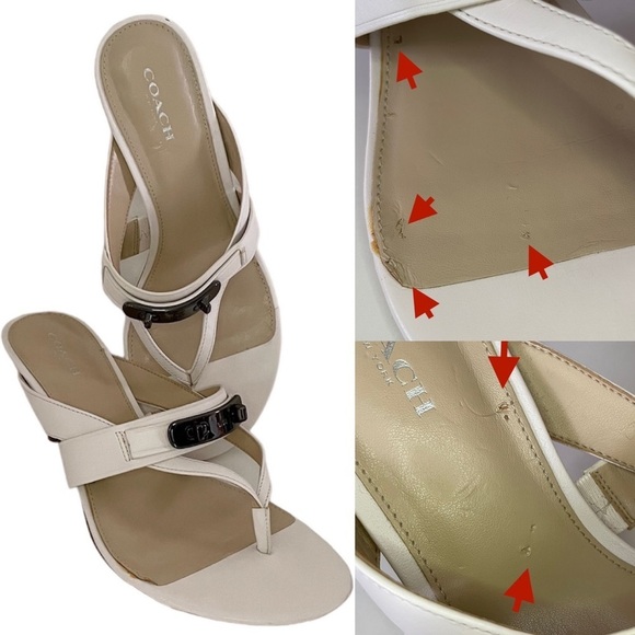 Coach Turnlock Leather Olina Matte White Thong Heel Dress Sandals Women’s 8.5 - Picture 1 of 15